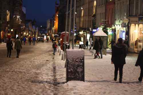 snowy Edinburgh at night