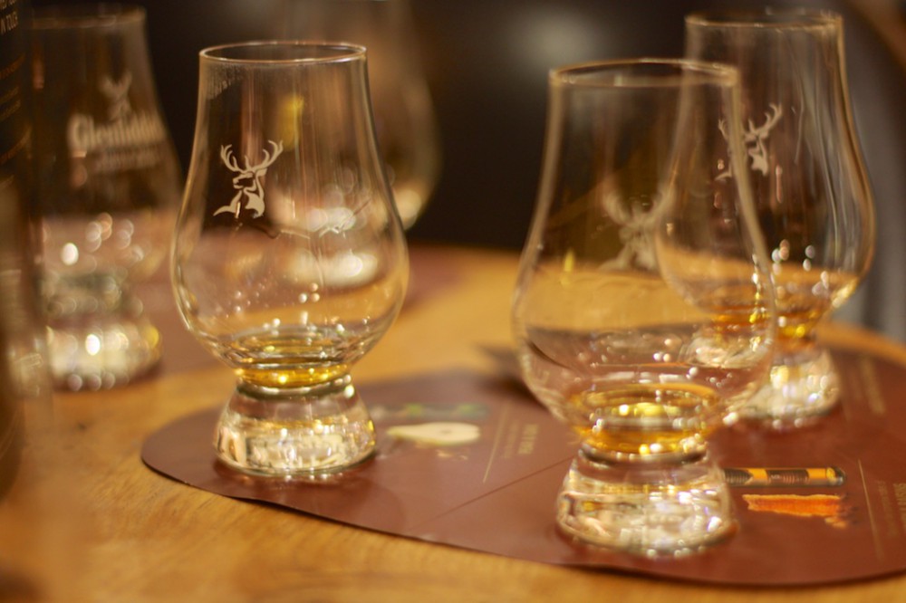 tasting whisky on the Glenfiddich Distillery tour