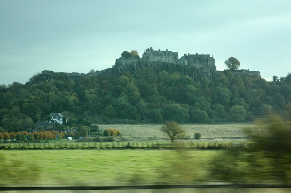 a glimpse of Stirling Castle up on its hill