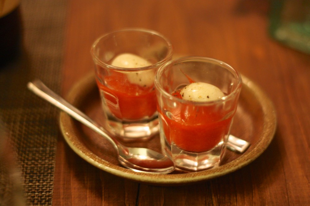 Amuse bouche of strawberry balsamic mousse at Vanilla Black