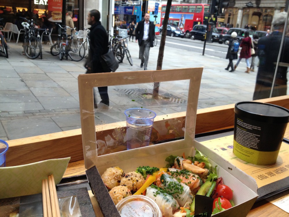 Fast food with people watching at Kimchee