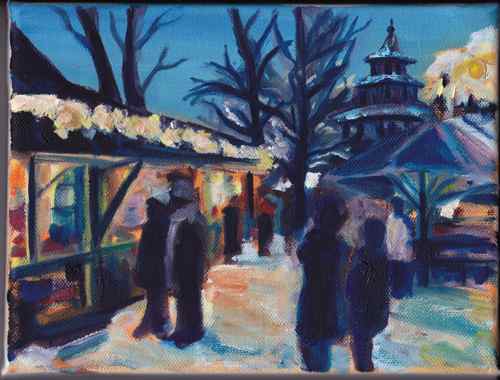 Original oil painting: Munich - Christmas market at the Chinese Tower (Daily painting)