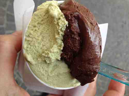 dark chocolate and pistachio gelato