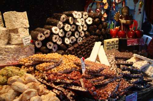 piles of torrone and other sweets at the Christmas market