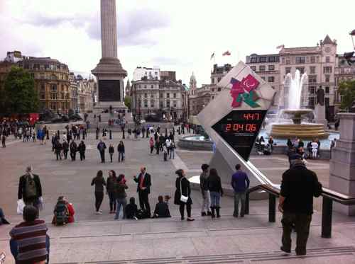 the Olympics countdown clock in Trafalgar Square