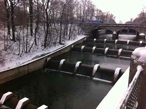 Isar River with snow, Munich