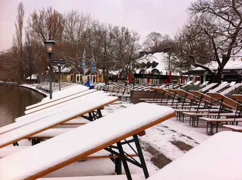 Seehaus biergarten with snow, Munich