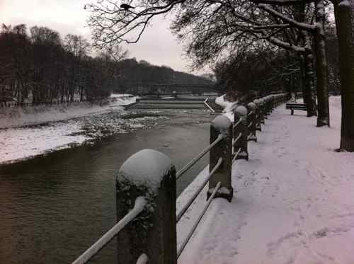 Isar River with snow, Munich