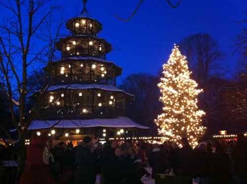 Chinese Tower with Christmas tree