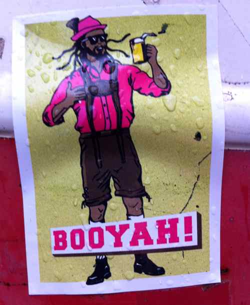 Munich sticker graffiti - lederhosen and dreadlocks