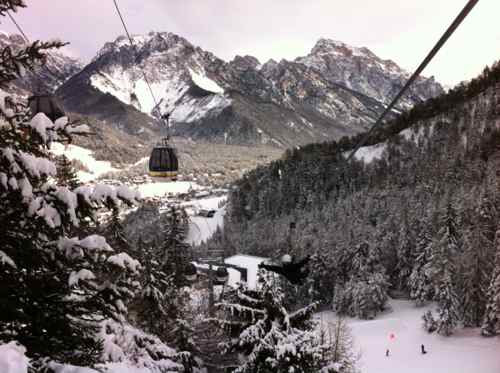 zip line through the snowy Dolomites